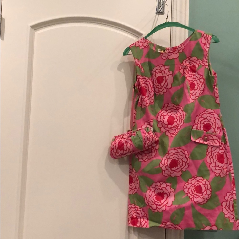 Talbots matching floral dress and clutch